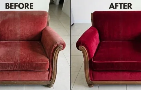 Before and after antique velvet armchair upholstery cleaning — Dona Ana NM