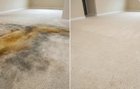 Before and after carpet cleaning, desert dust and pet stains — Holguin Road, Vado NM