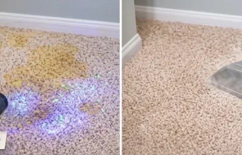 Before and after cat urine carpet pad replacement, rental property — Dona Ana NM