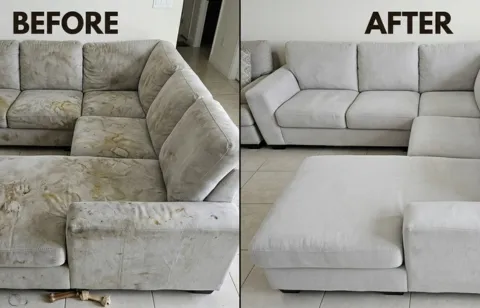 Before and after microfiber sectional sofa pet stain cleaning — Near Old Mesilla Plaza, Mesilla NM