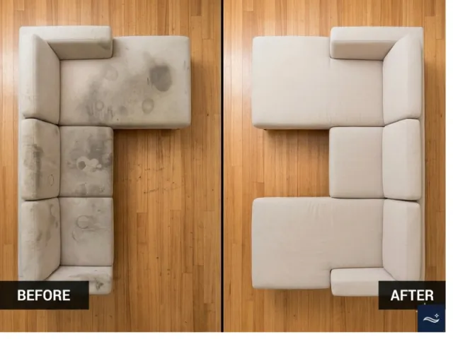 Before and after pet urine odor removal from sofa upholstery in Las Cruces NM