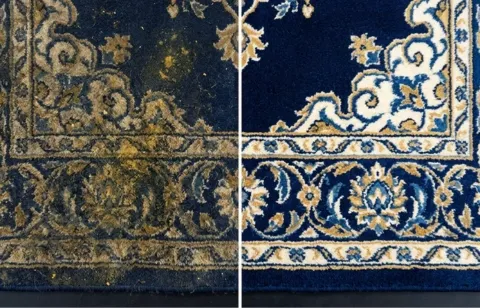 Before and after pet urine odor removal on a wool rug in East Mesa, Las Cruces NM