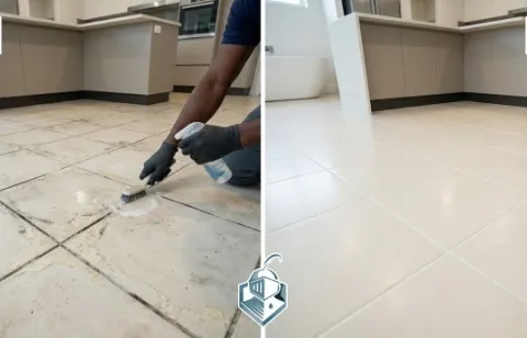 Before and after tile and grout cleaning, kitchen and bathroom — Sonoma Ranch, Las Cruces NM