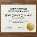 Best Performance Certified badge — Bliss Carpet Cleaning Las Cruces NM