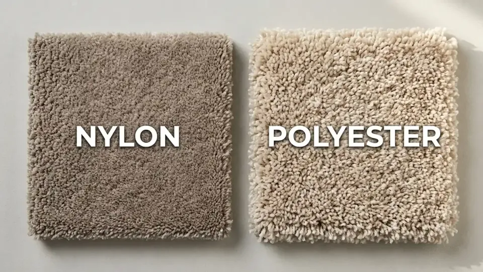 Nylon and polyester carpet samples side by side