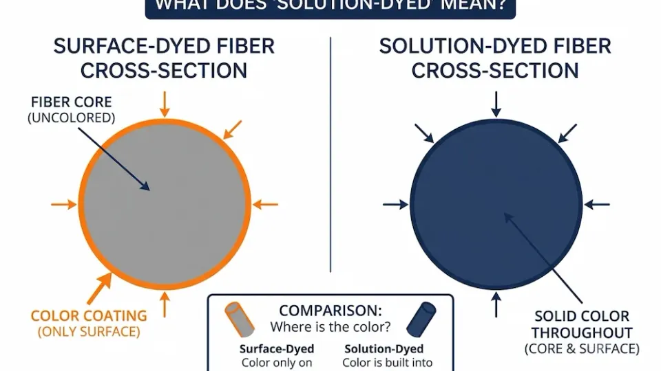 Solution-dyed vs surface-dyed carpet fiber diagram