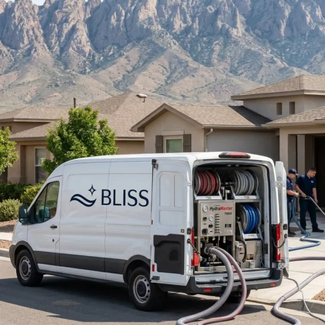 Professional carpet cleaning equipment set up by Bliss Carpet Cleaning in a Las Cruces NM home