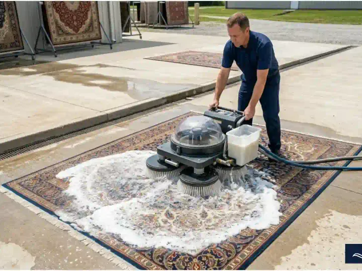 Bliss Carpet Cleaning technician performing professional rug cleaning in Las Cruces NM