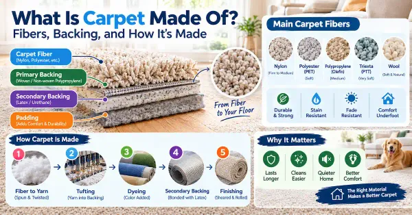 What Is Carpet Made Of? Nylon, Polyester, Backing, and More